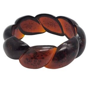 Vintage Root Beer Brown Acrylic Bangle Twisted Chunky Ribbed Bracelet Bubbles